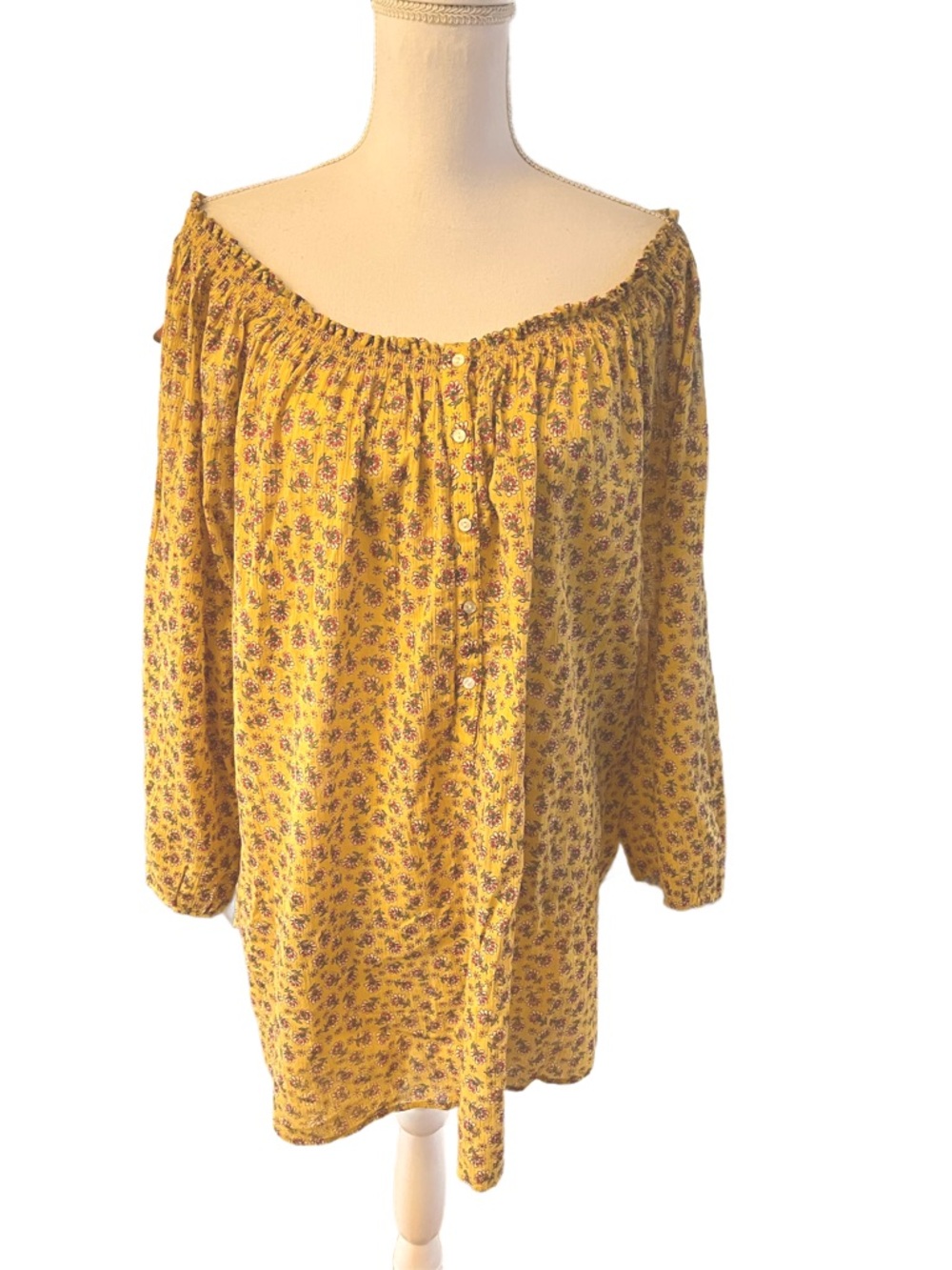 Chaps Yellow Floral Off-Shoulder Tunic Blouse